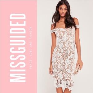 Missguided Bardot Lace Midi Dress White